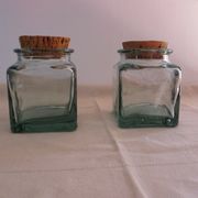 2 glass jars with crusted cork stopper