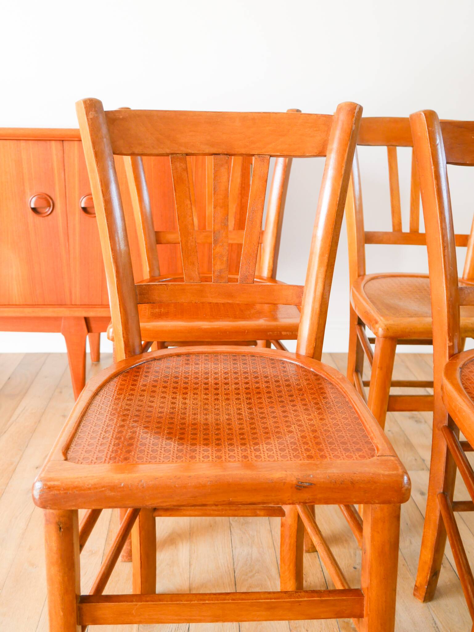 Set of 4 Luterma bistro chairs, cane effect, 1950