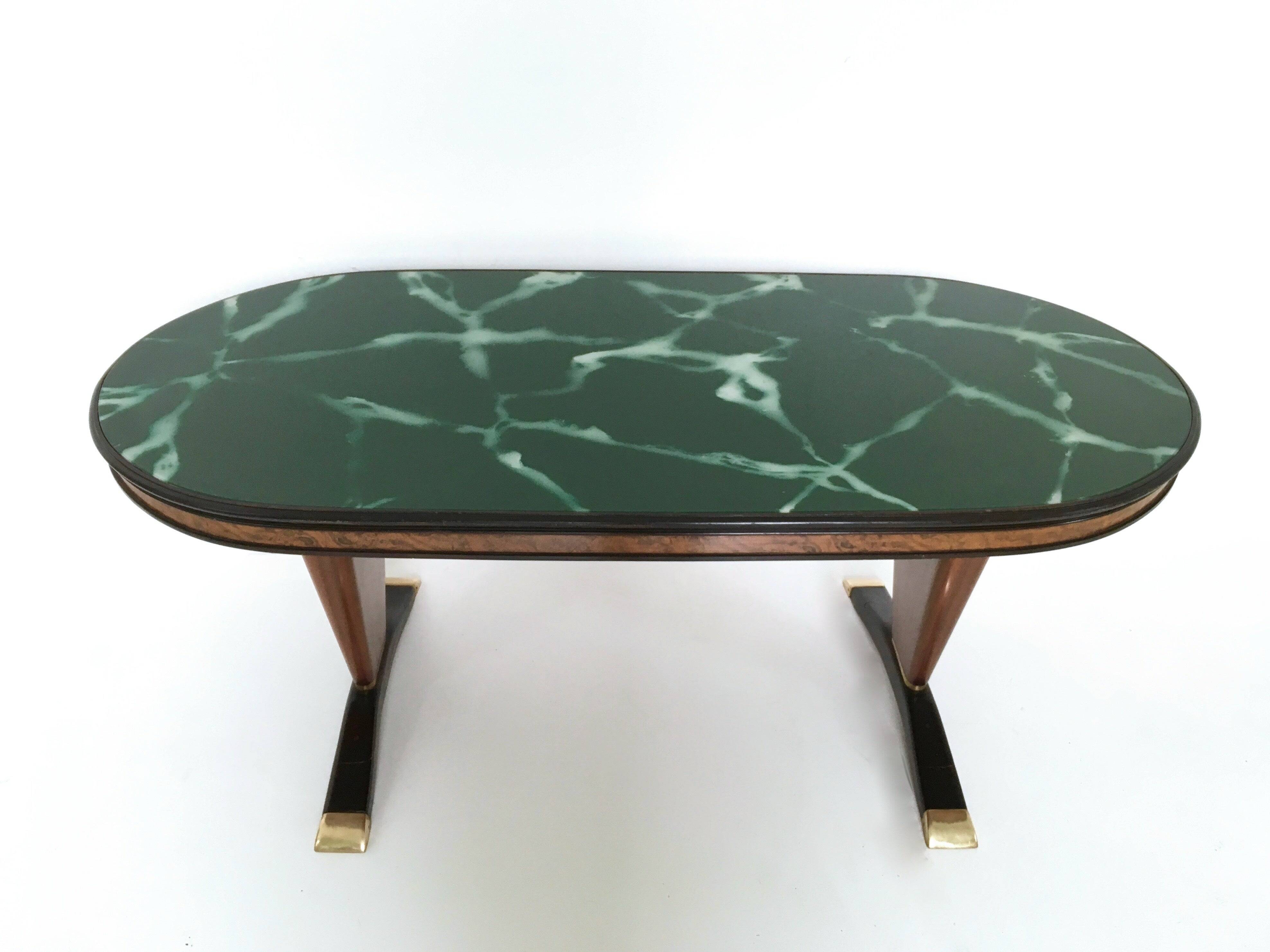 Oval Shaped Wooden Dining Table with Green Marble Effect Top, Italy