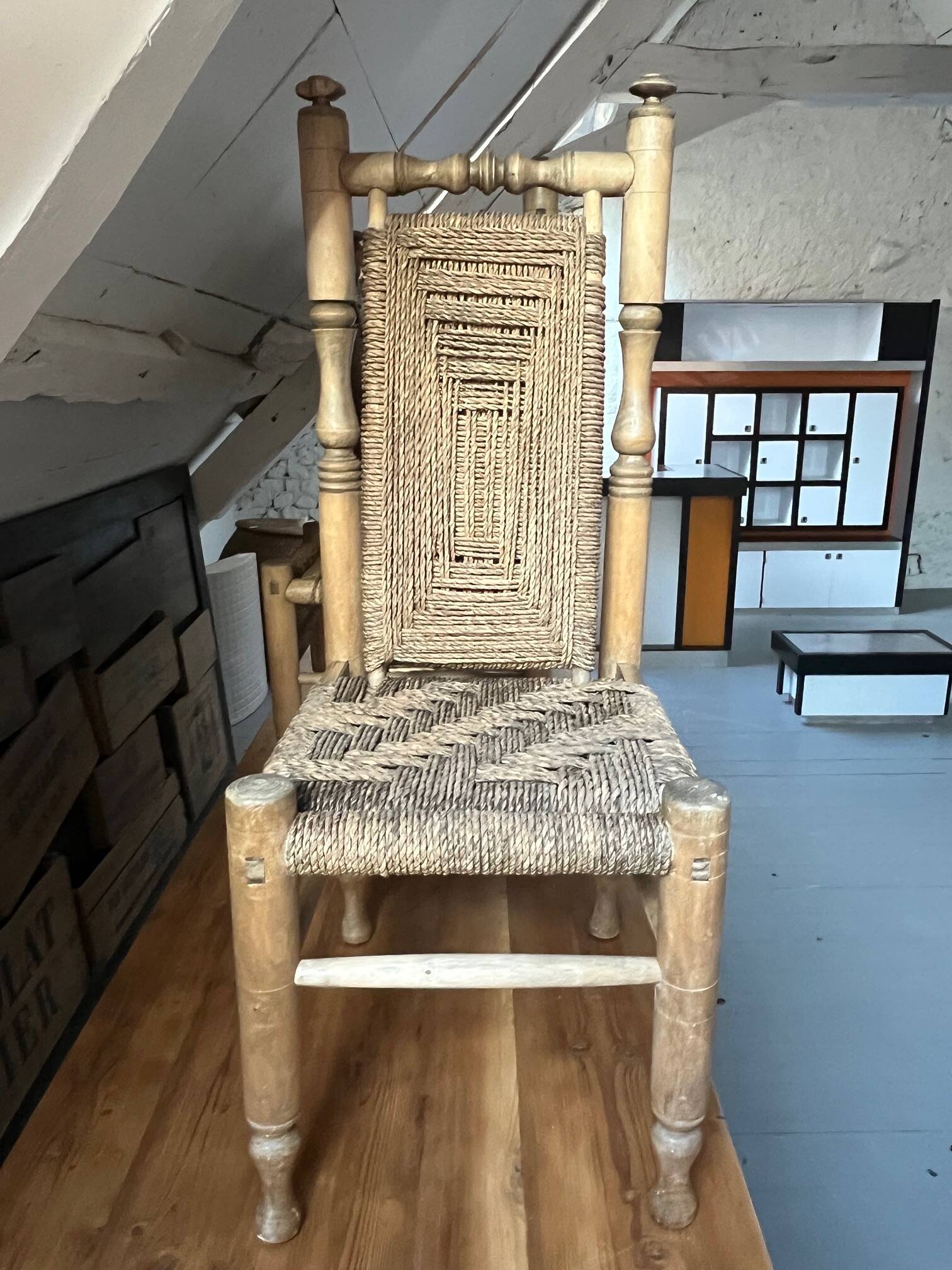 6 wooden and rope chairs attributed to Adrien Audoux & Frida Minet