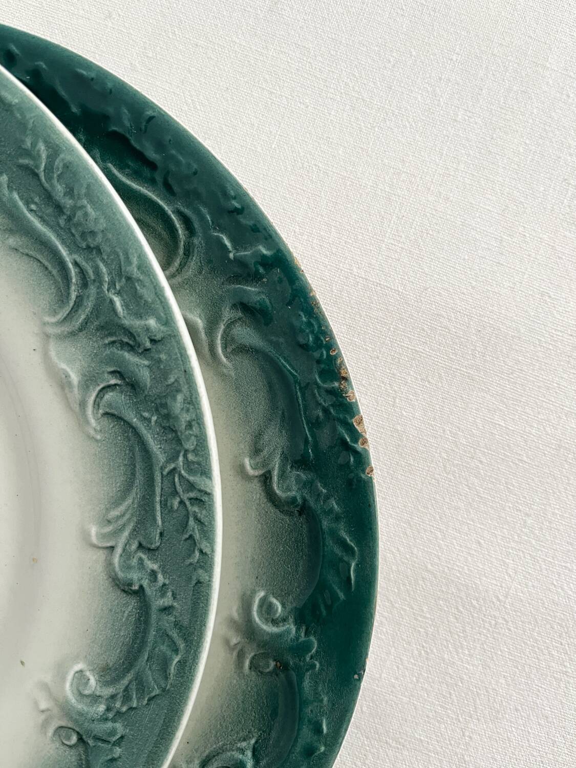 2 antique Pexonne earthenware dessert plates with grapes