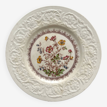 Assiette plate en terre de fer polychrome anglaise "Wild Rose" Booths