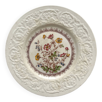 Assiette plate en terre de fer polychrome anglaise "Wild Rose" Booths