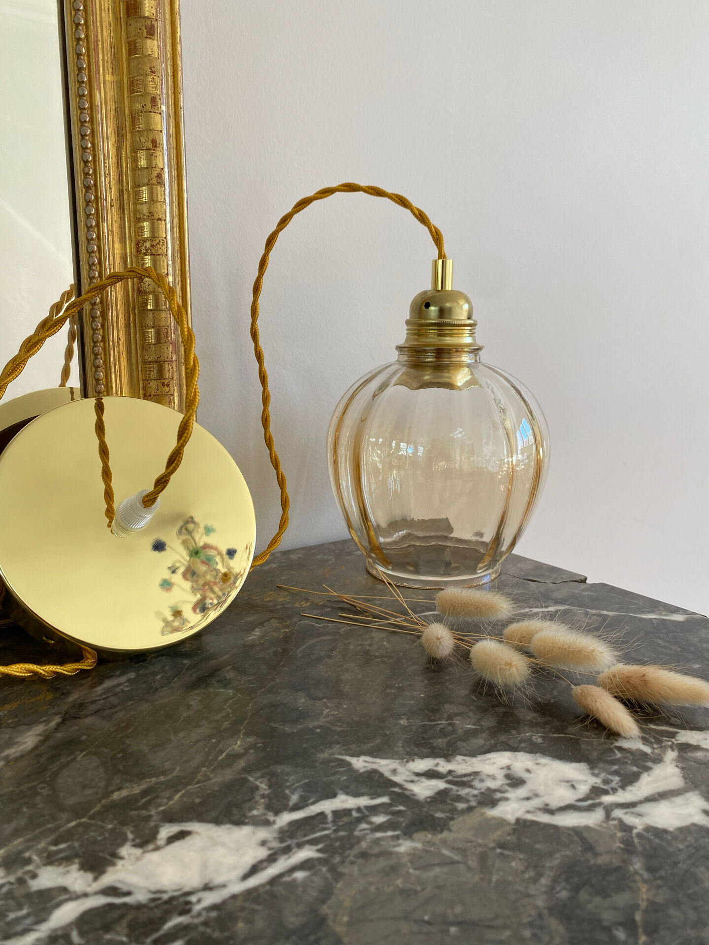 Vintage amber glass suspension globe