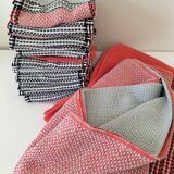 Nappe et 12 serviettes corail et gris Esprit rétro scandinave années 60