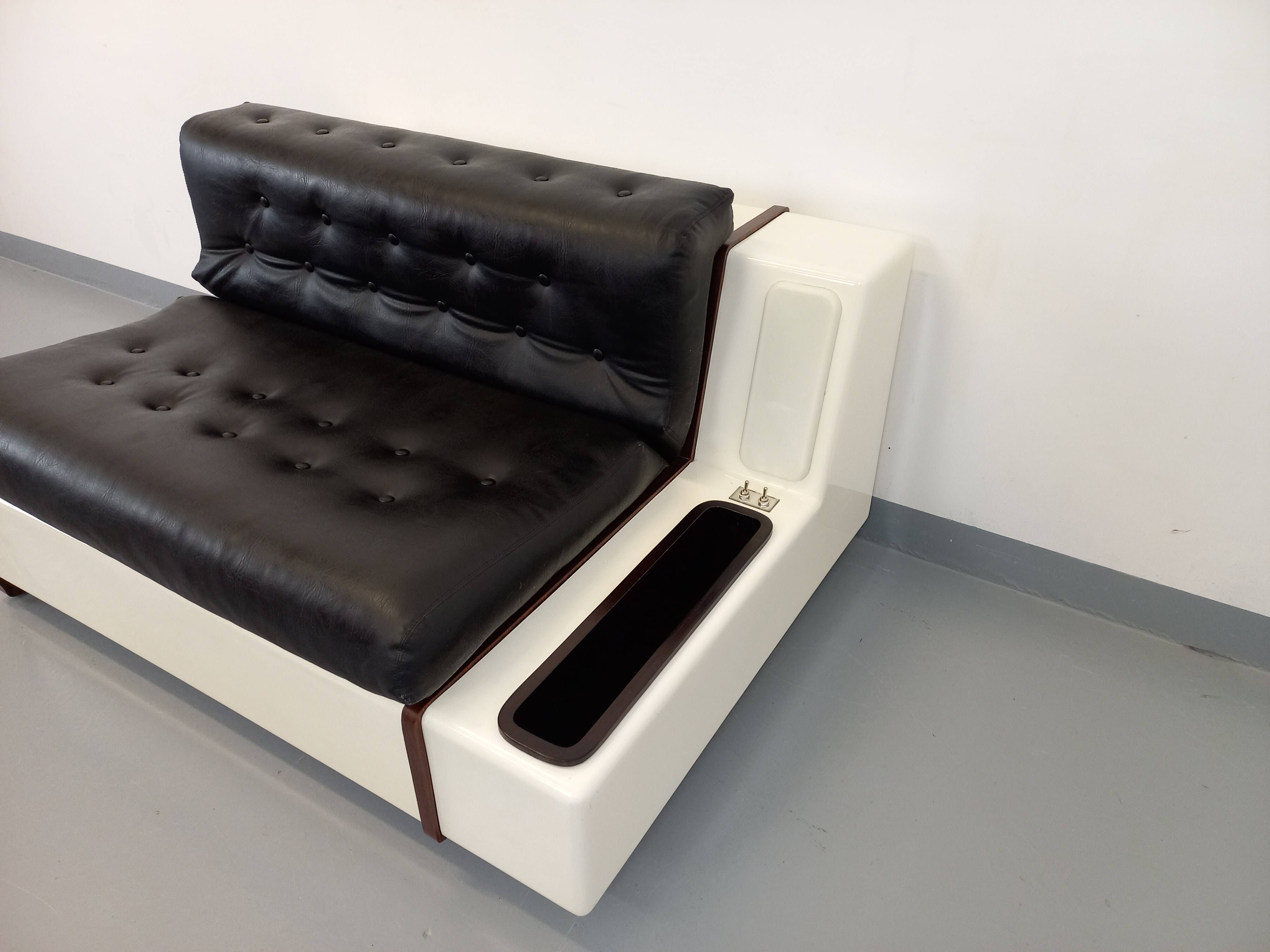 Vintage sofa bed bench with integrated lighting, Italian design Beka Tortuga, in skai, fiber