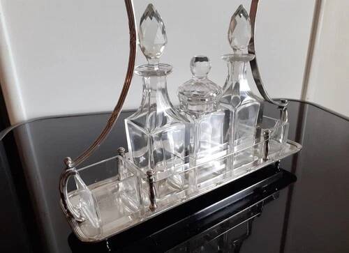 Bouillet goldsmith Bourdelle / Silver-plated metal and glass condiment set