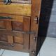 Small vintage brutalist solid oak jam cupboard with wrought iron trim