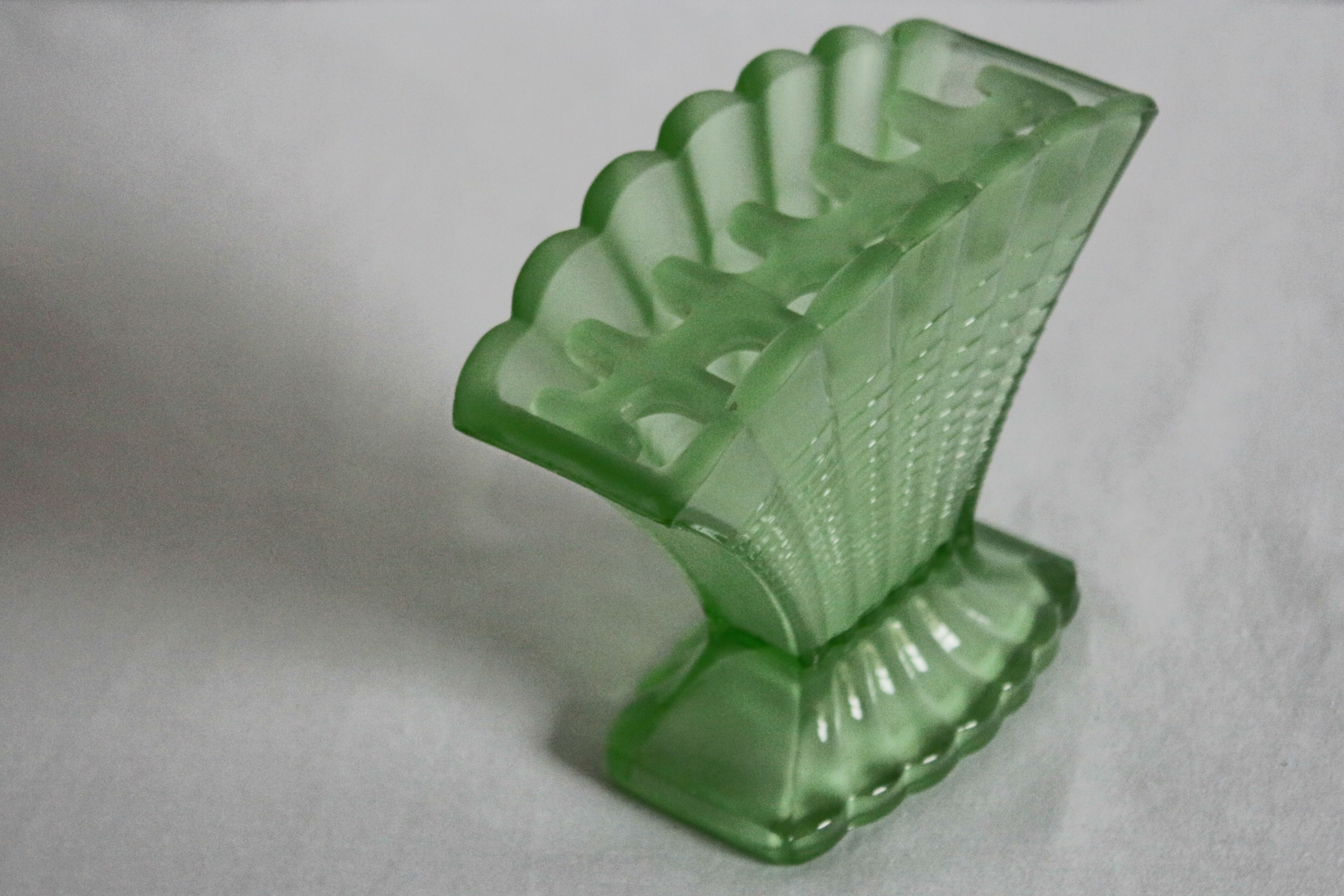 Art deco scallop vase with floral frog