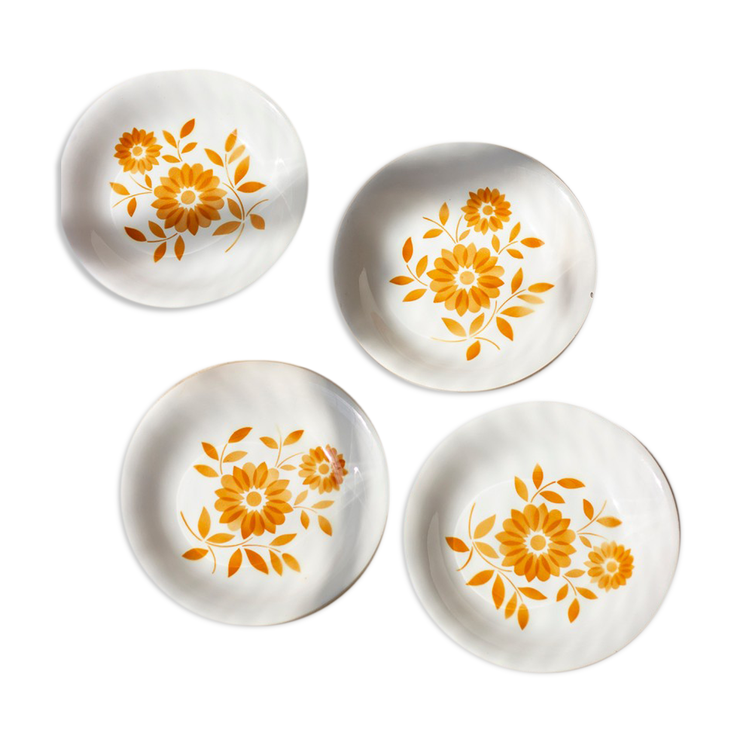 4 assiettes creuses vintage - fleurs oranges