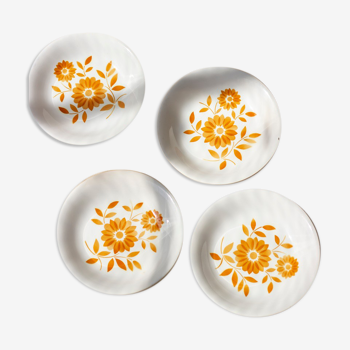 4 assiettes creuses vintage - fleurs oranges