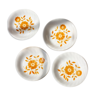 4 vintage hollow plates - orange flowers