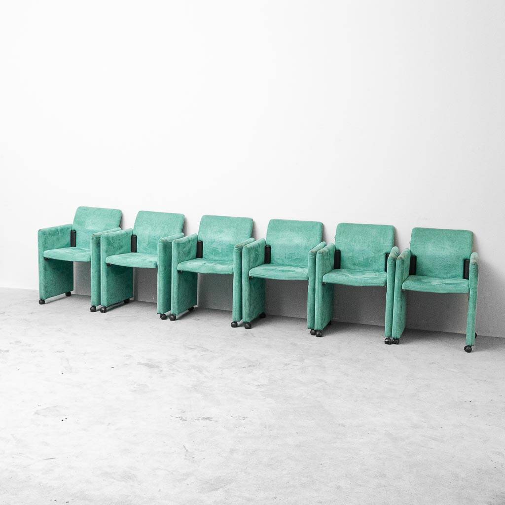 Set of 6 Roota velvet armchairs in green by Buzzati & Rocchi, 1970s