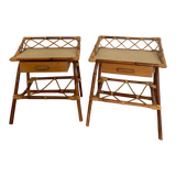 Pair of rattan bedside tables