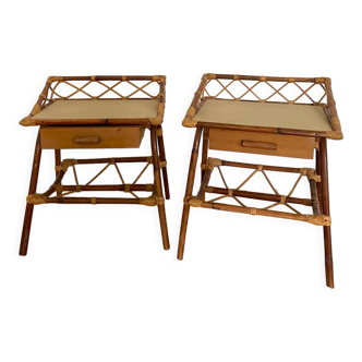 Pair of rattan bedside tables