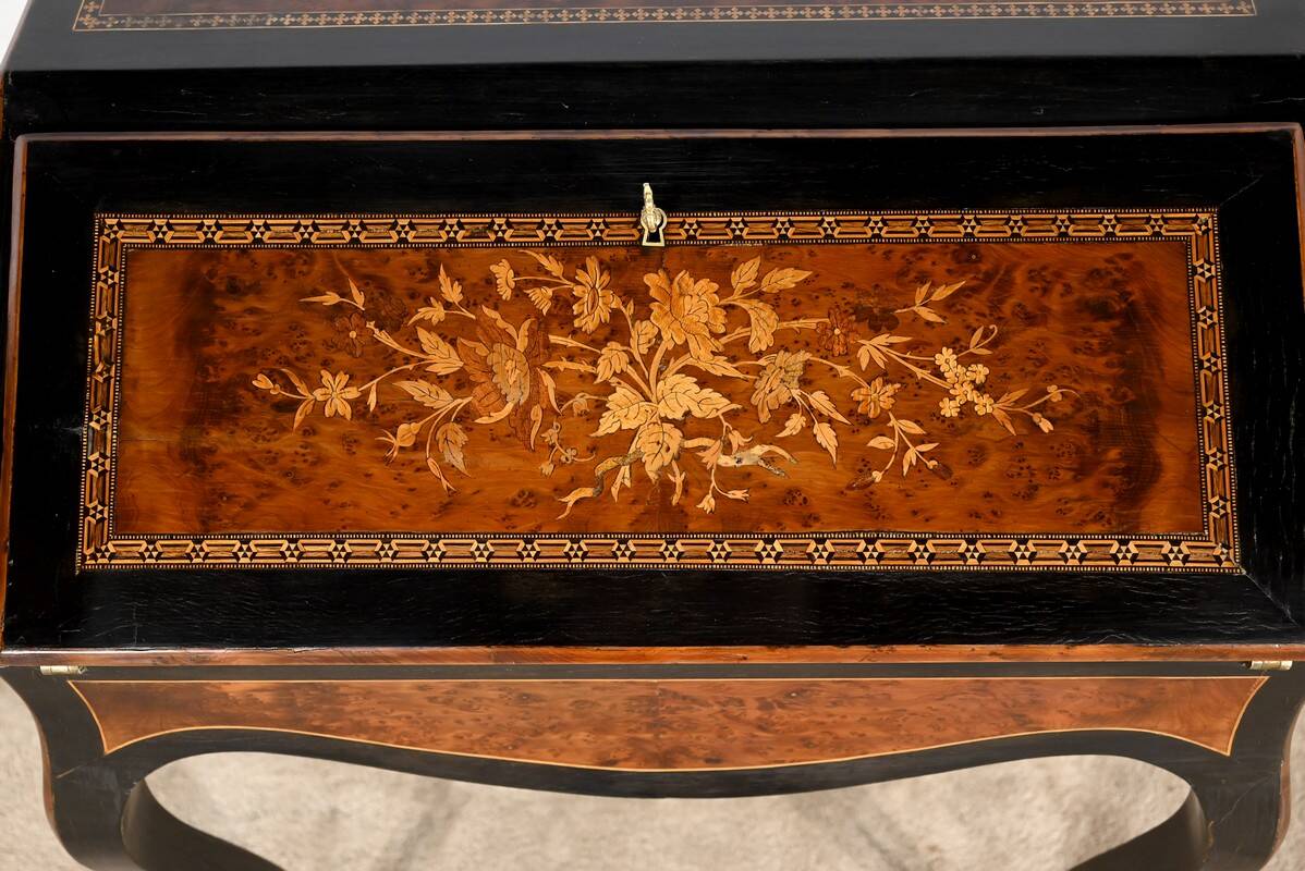 Blackened pearwood and amboyna sloping desk, Napoleon III period, mid-19th century