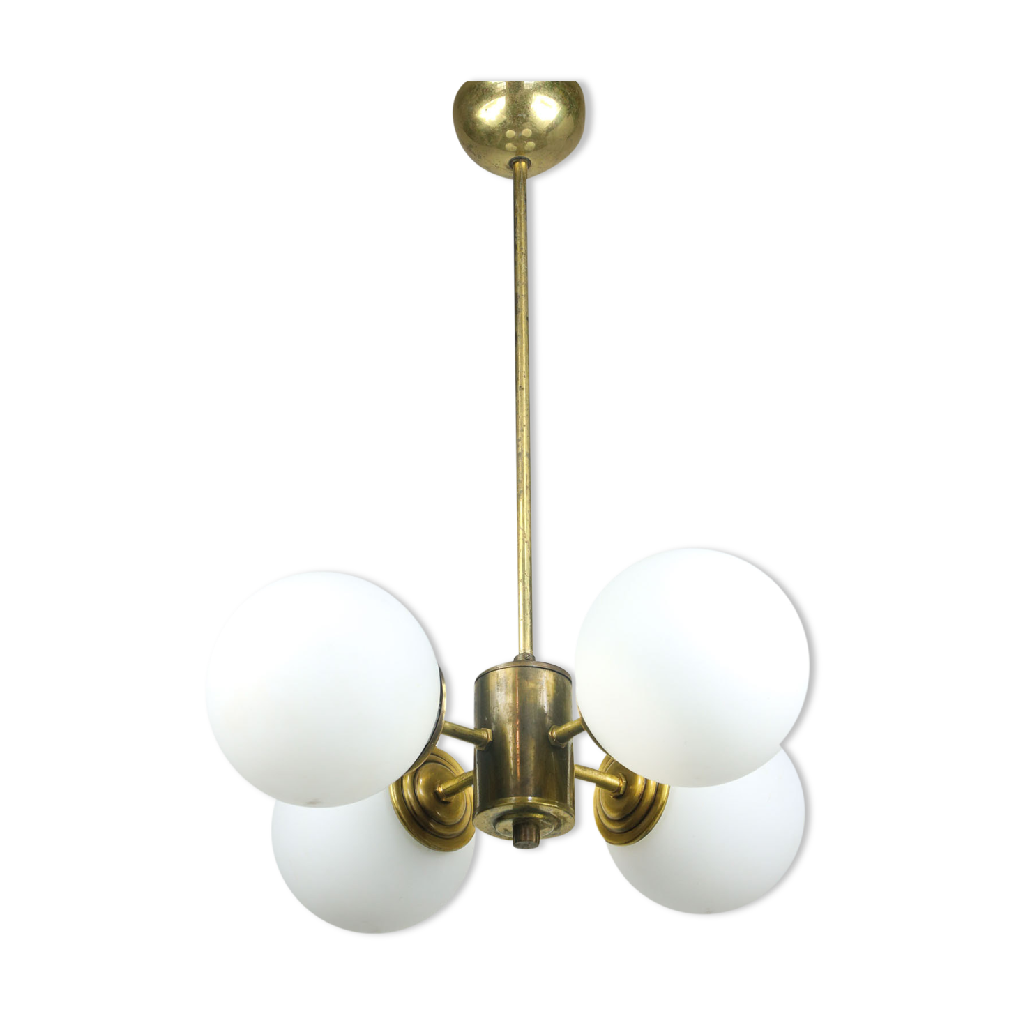 Mid-century Brass and Opaline Chandelier