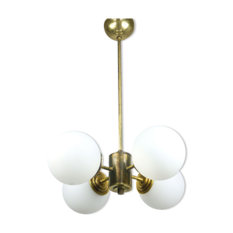 Mid-century Brass and Opaline Chandelier