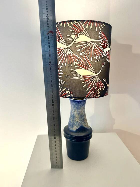 Atmospheric table lamp with crane motif shade made from Scheurich vase.