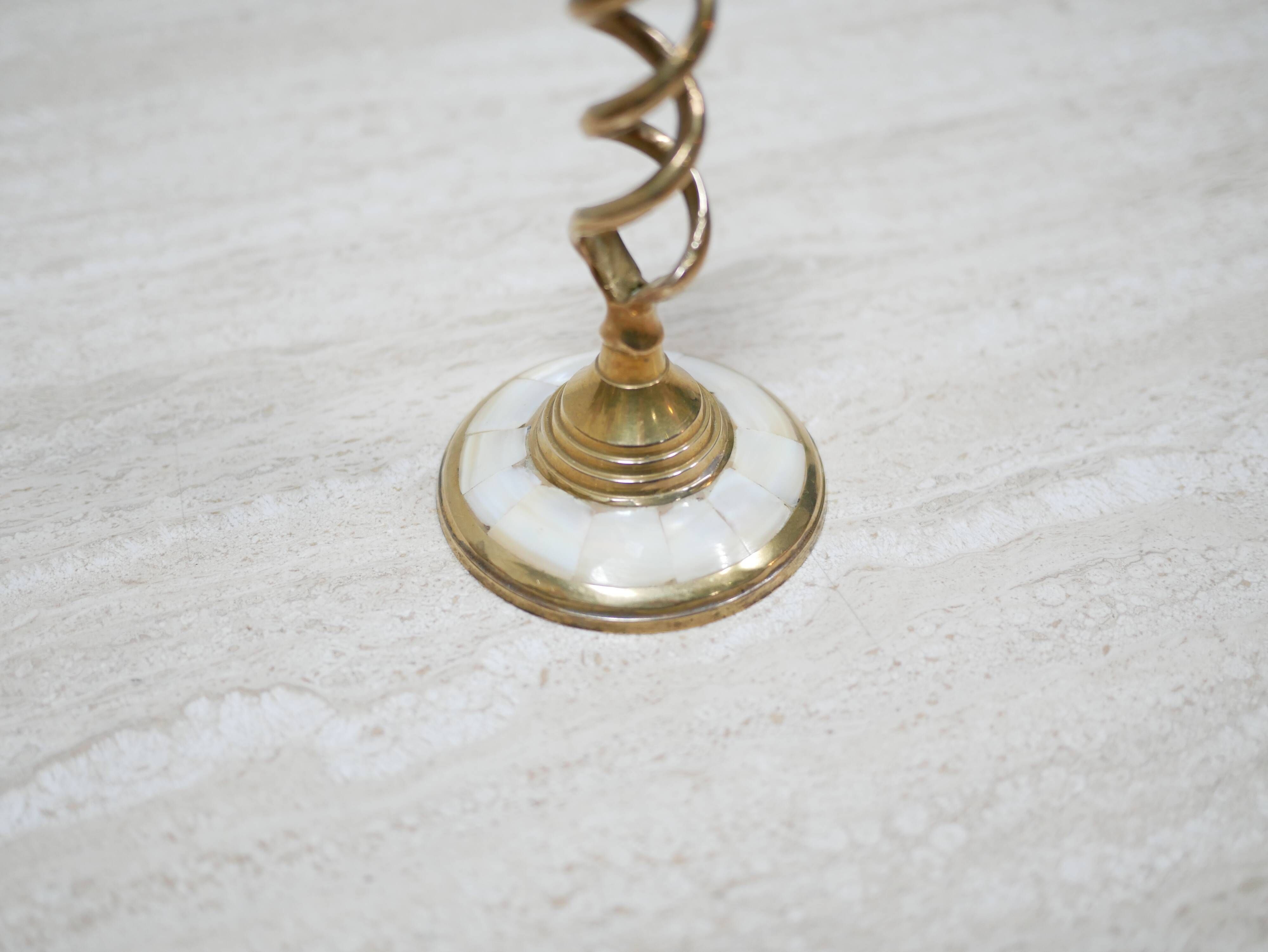 Vintage candle holder in brass and mother-of-pearl