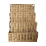 Wall-mounted rattan mail holder 70s
