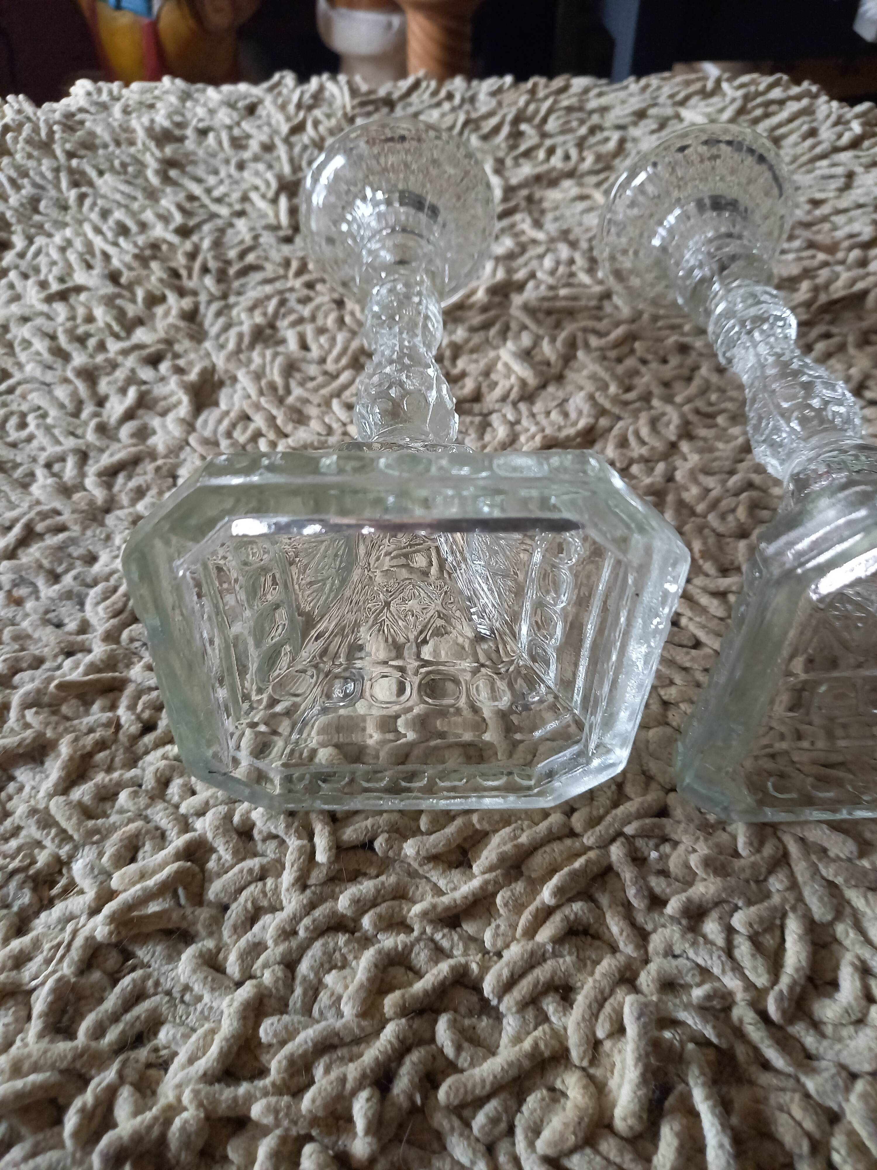 Pair of glass candle holders