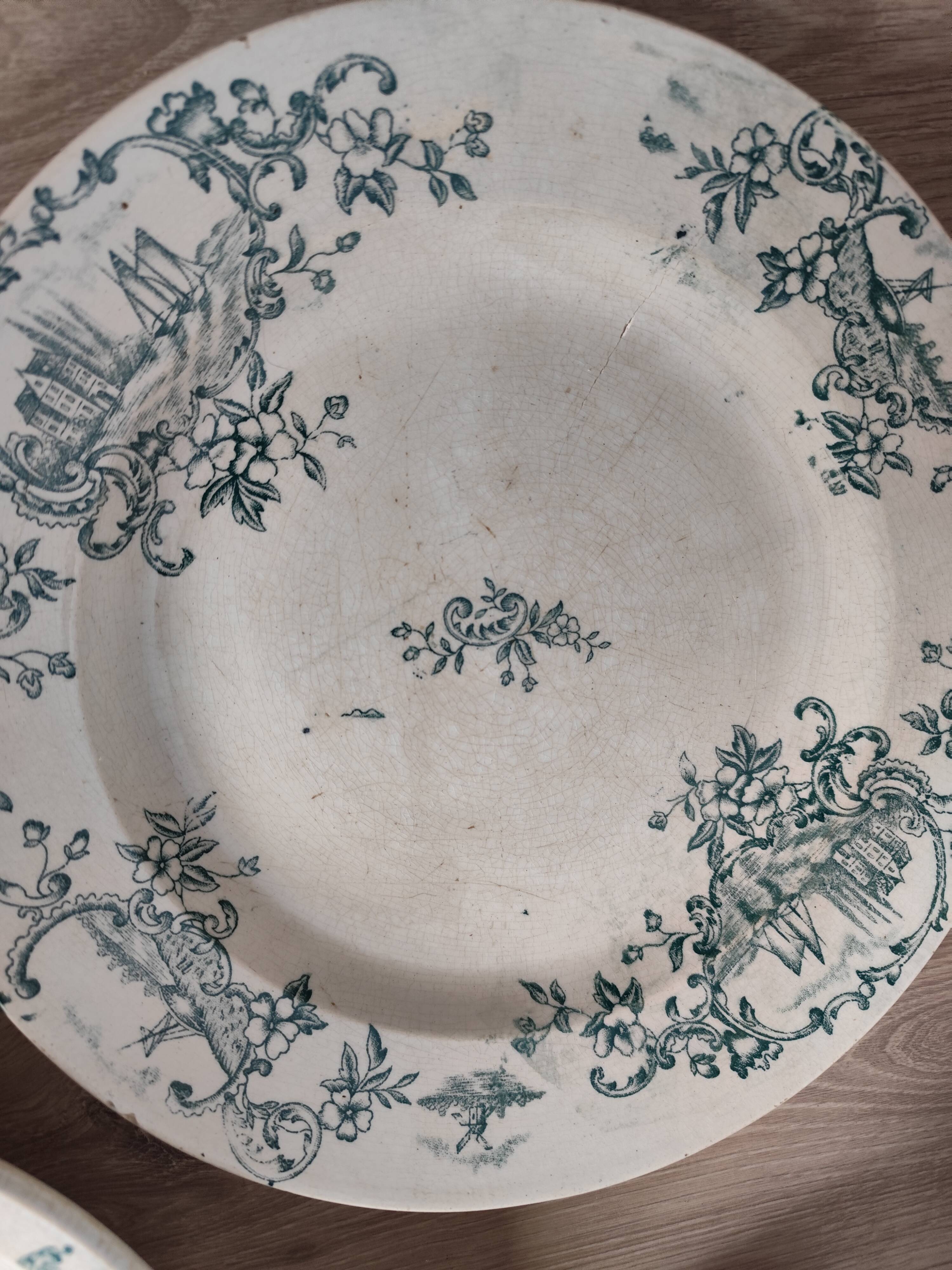Trio of dishes: Salad bowl, Vegetable dish & Deep plate Faïence de Lyon Model