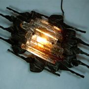 Large brutalist iron & ice Murano glass sconce / wall lamp, 1960s