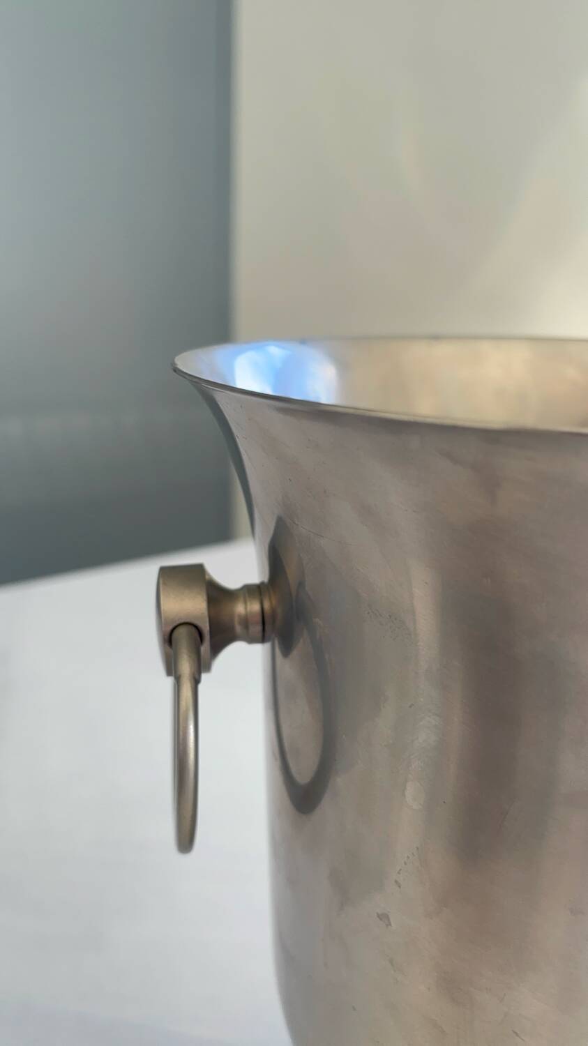 Stainless steel champagne bucket signed Guy Degrenne, antique metal decoration -