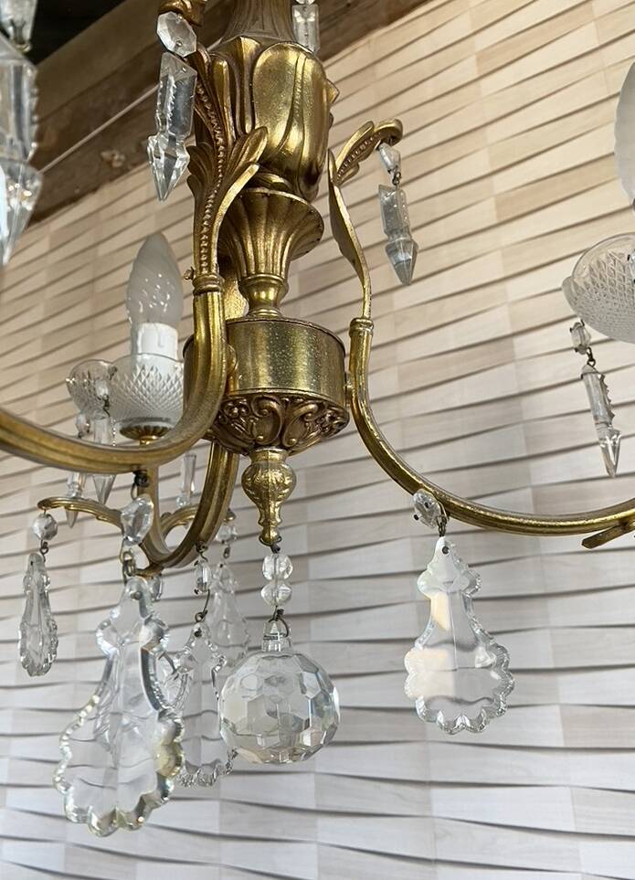 Vintage metal and crystal pendant chandelier, early 20th century.