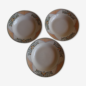 3 old plates model "Antibes" Faïence Longwy