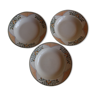 3 old plates model "Antibes" Faïence Longwy