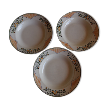 3 old plates model "Antibes" Faïence Longwy