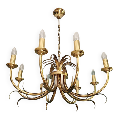 Lustre en laiton, décor feuilles d'ananas, Boulanger, 1970