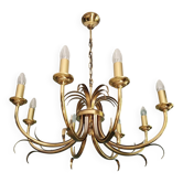 Brass chandelier, pineapple leaf decoration, Boulanger, 1970