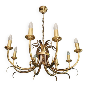 Brass chandelier, pineapple leaf decoration, Boulanger, 1970