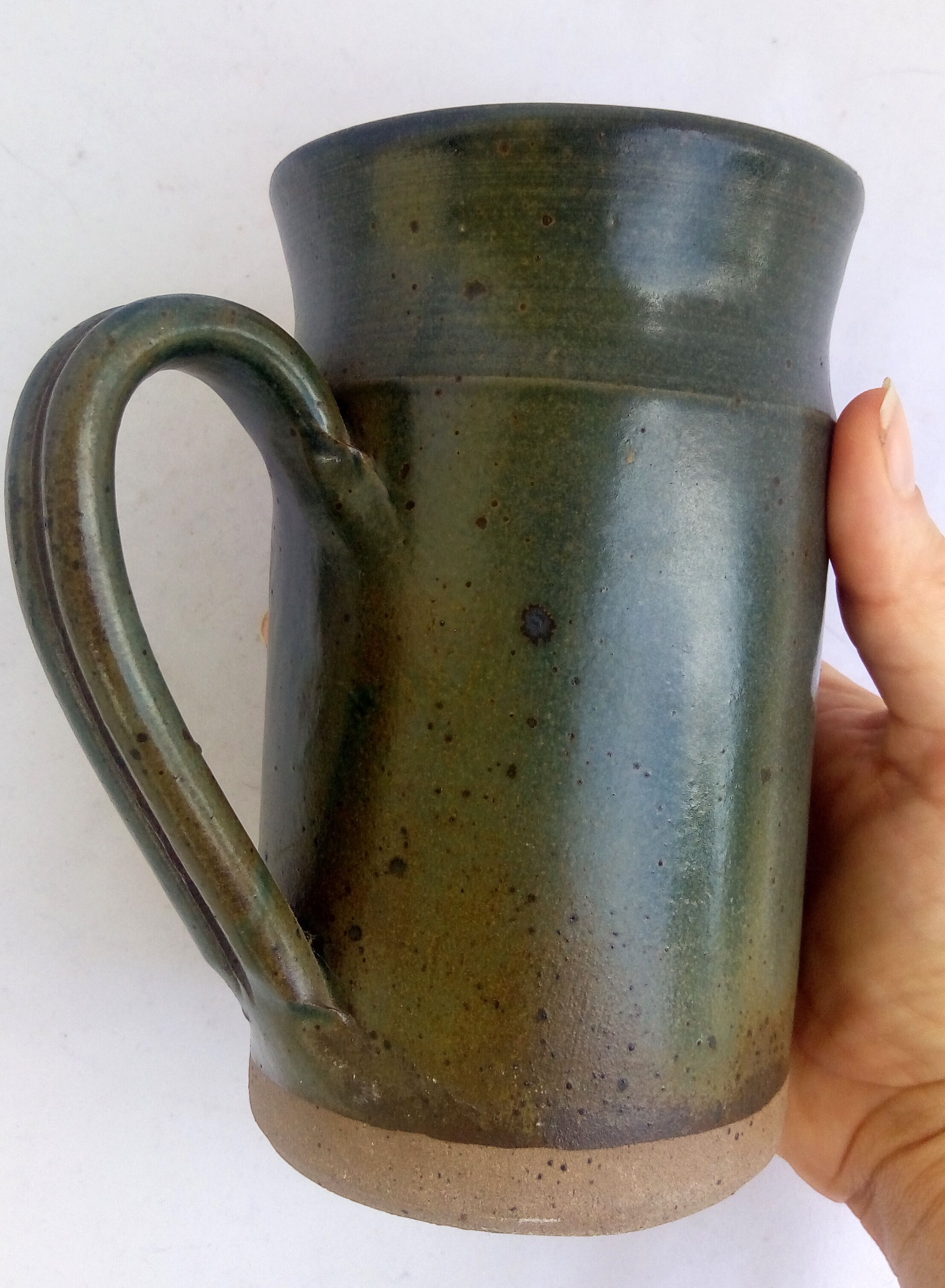 Khaki green enamelled pitcher