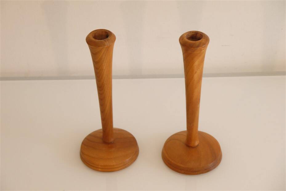 Pair of vintage Scandinavian teak candlesticks 1960