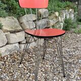 4 red Formica chairs with Eiffel legs 1950