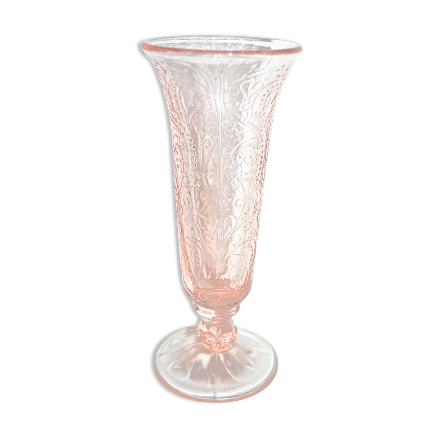 Vintage cornet vase in pink molded glass