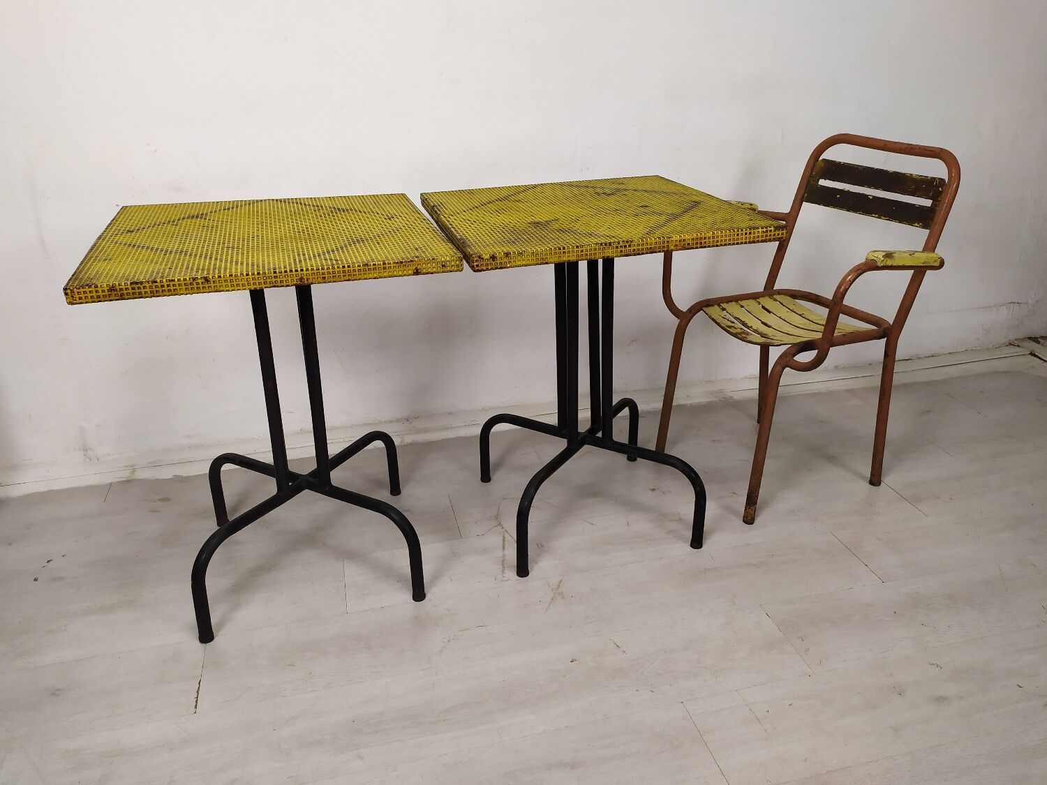 Vintage perforated metal bistro table