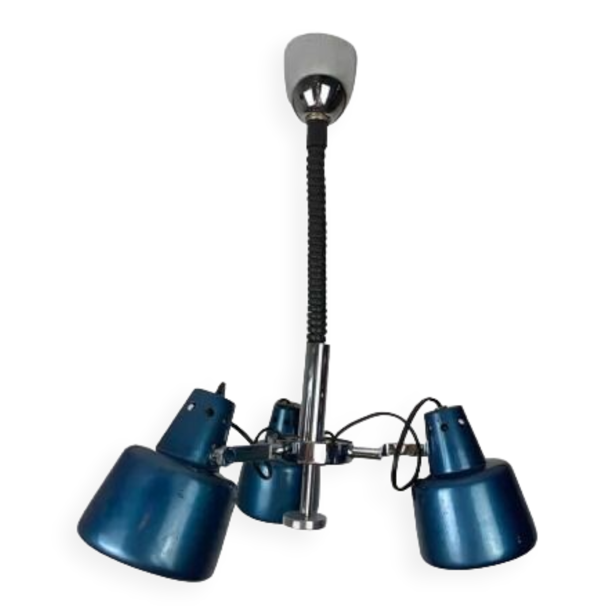 Rolly chandelier 3 blue adjustable spots, 70s