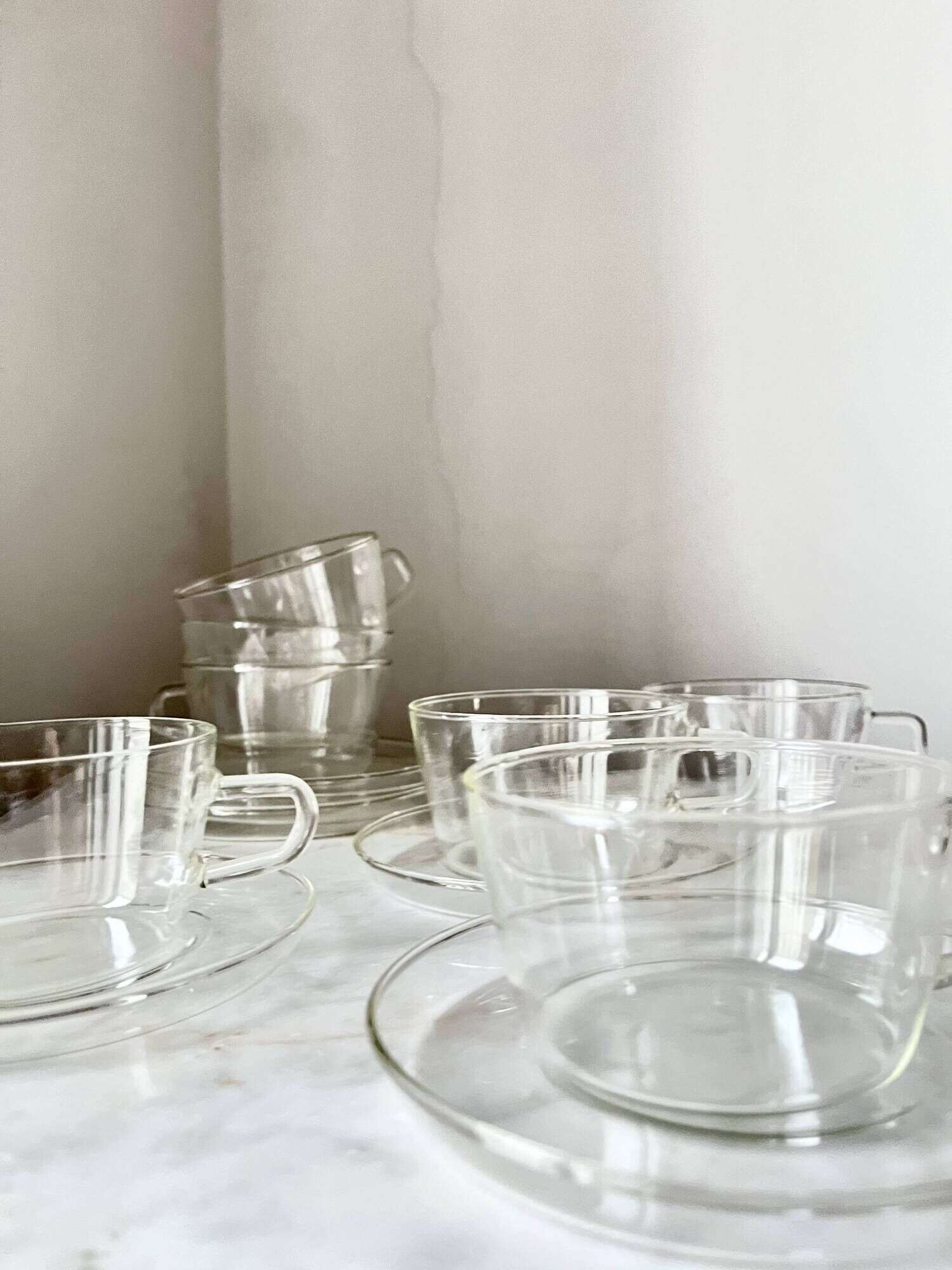 Vintage Glass Borosilicate Tea Set cups by Ilse Decho for Schott Jena, DDR