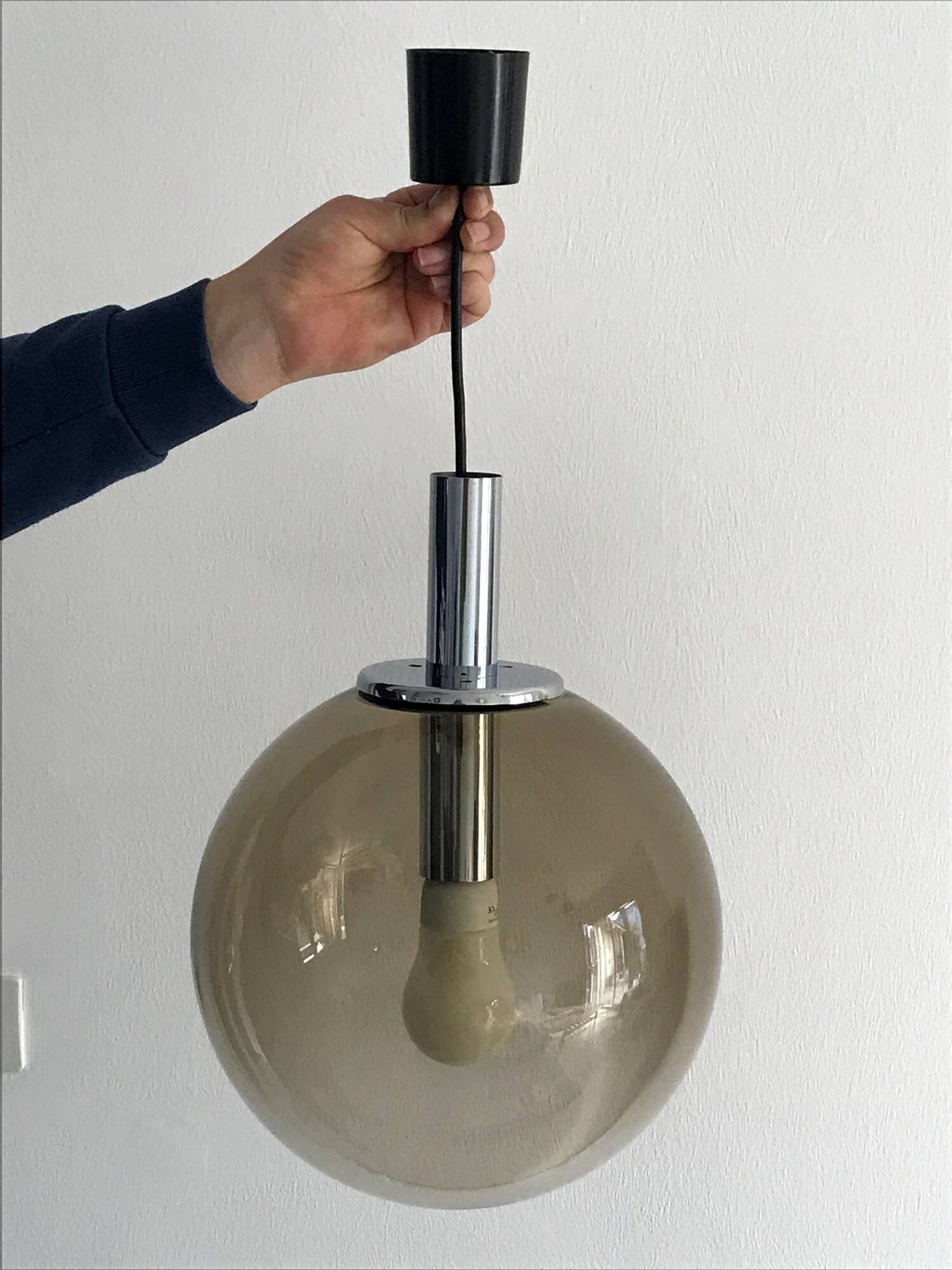 Vintage smoked glass pendant light from the 70s