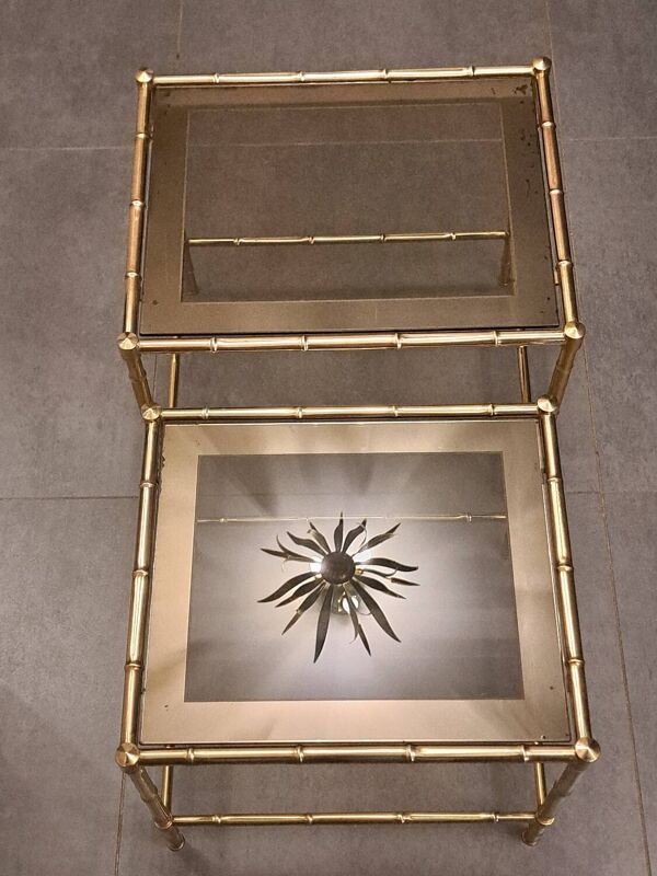 Tables gigognes bambou en laiton doré