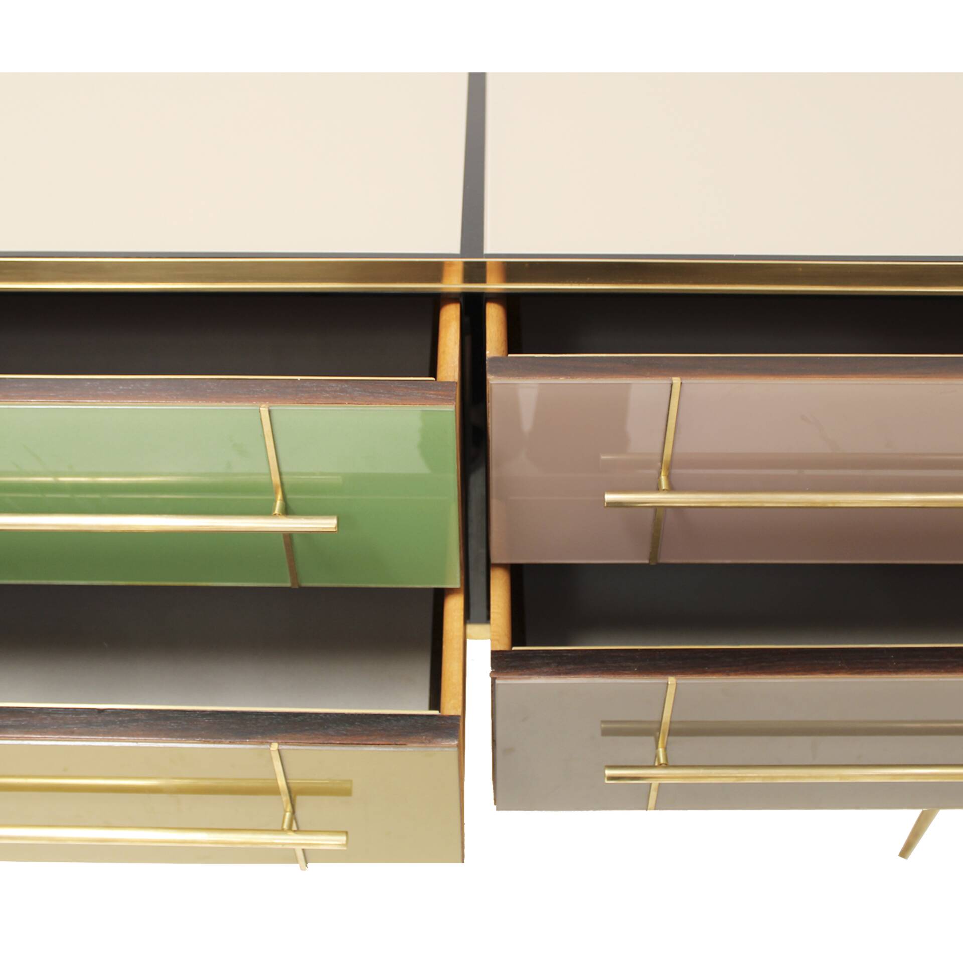 Mid-Century Modern Solid Wood and Colored Glass Italian Sideboard