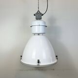 Lampe d'usine industrielle en métal émaillé blanc et verre, 1990