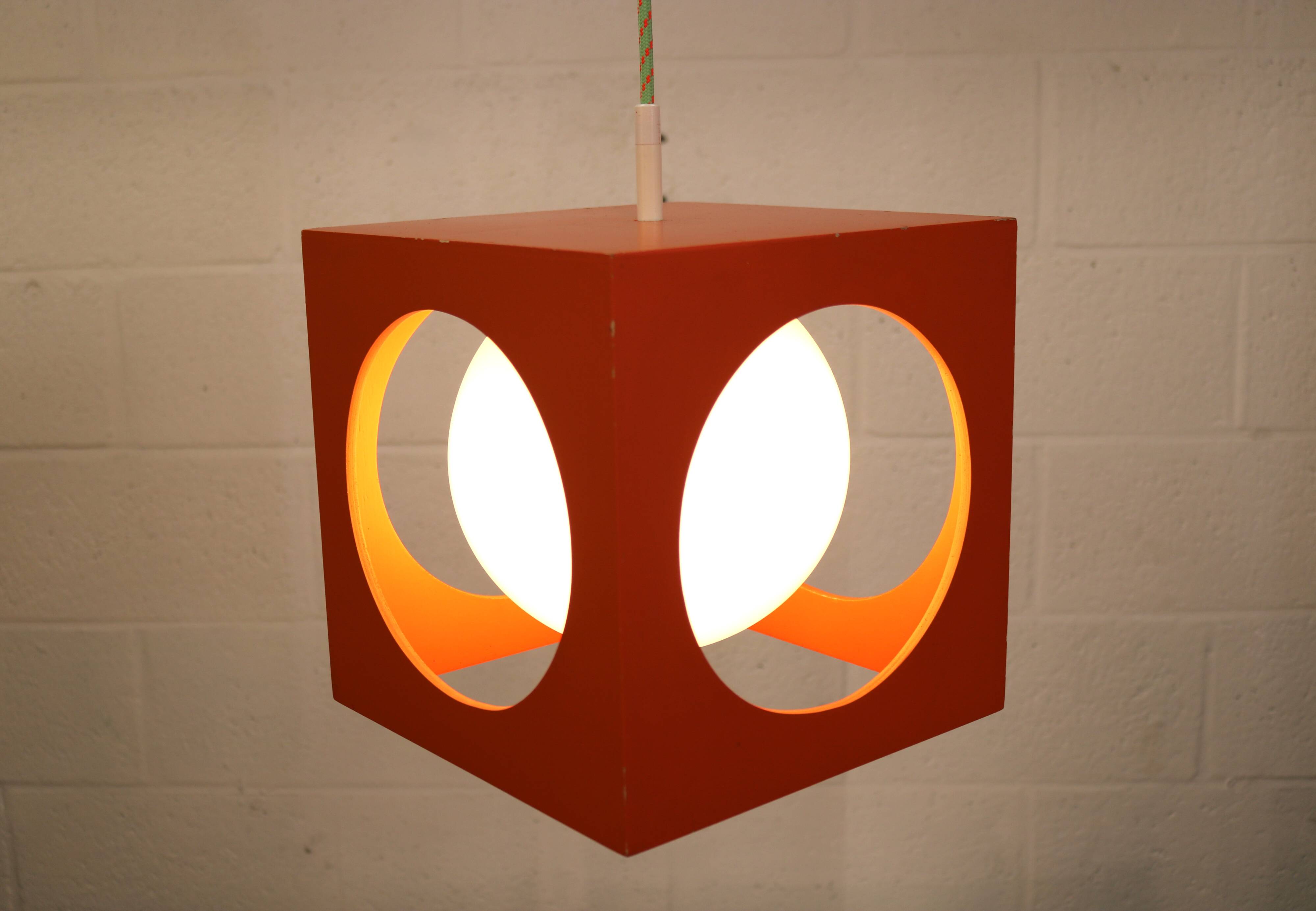 Orange Poker Dice Pendant Lamp - 1970s Space Age Lighting