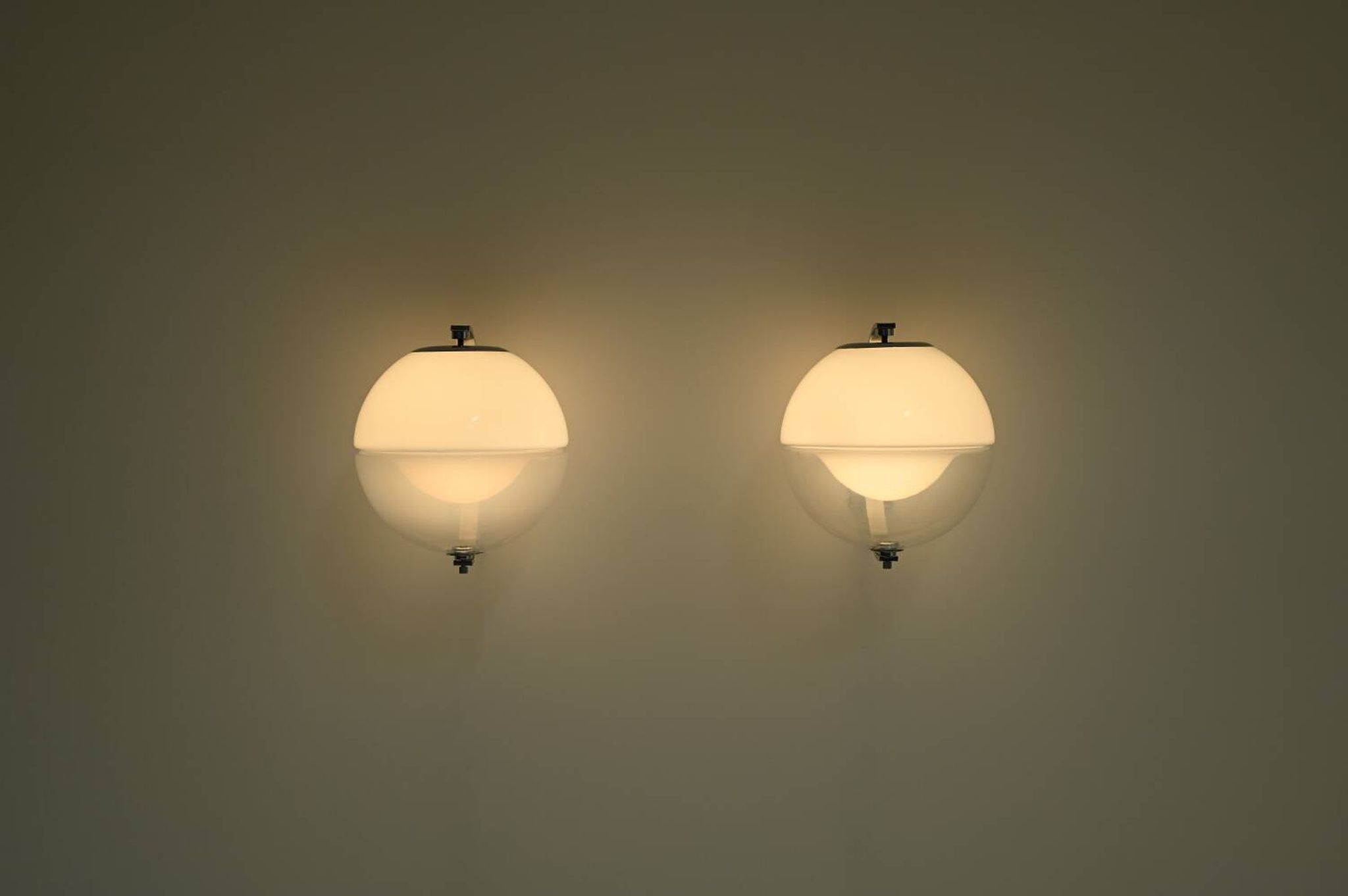 Set of 2 rare large globe wall lamps, 1960s Italy.