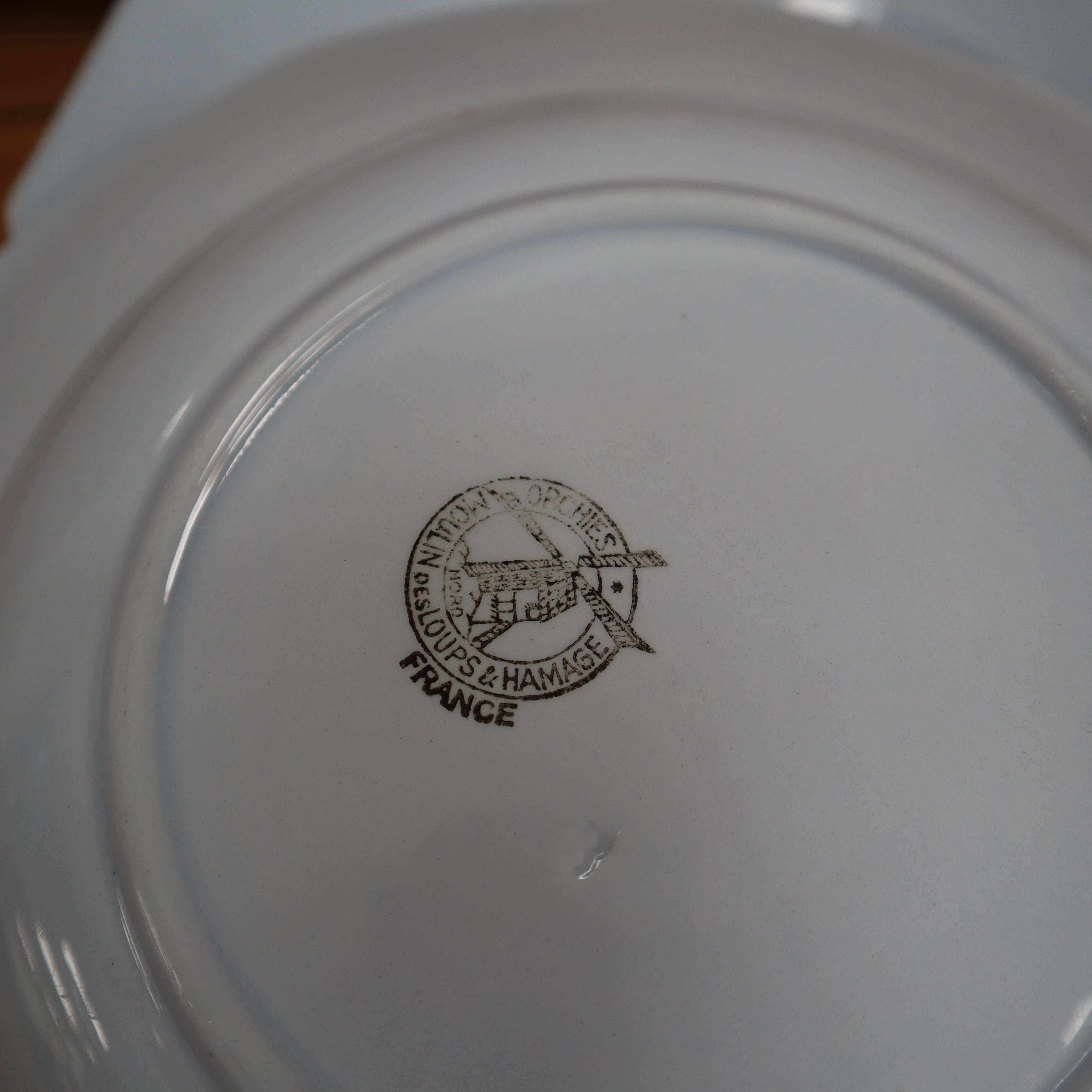 5 octagonal deep earthenware plates Moulin des loups pale blue color